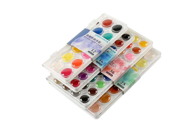 创意雄狮固体水彩36色28色16色12色水彩颜料写生粉饼水彩36色单盒