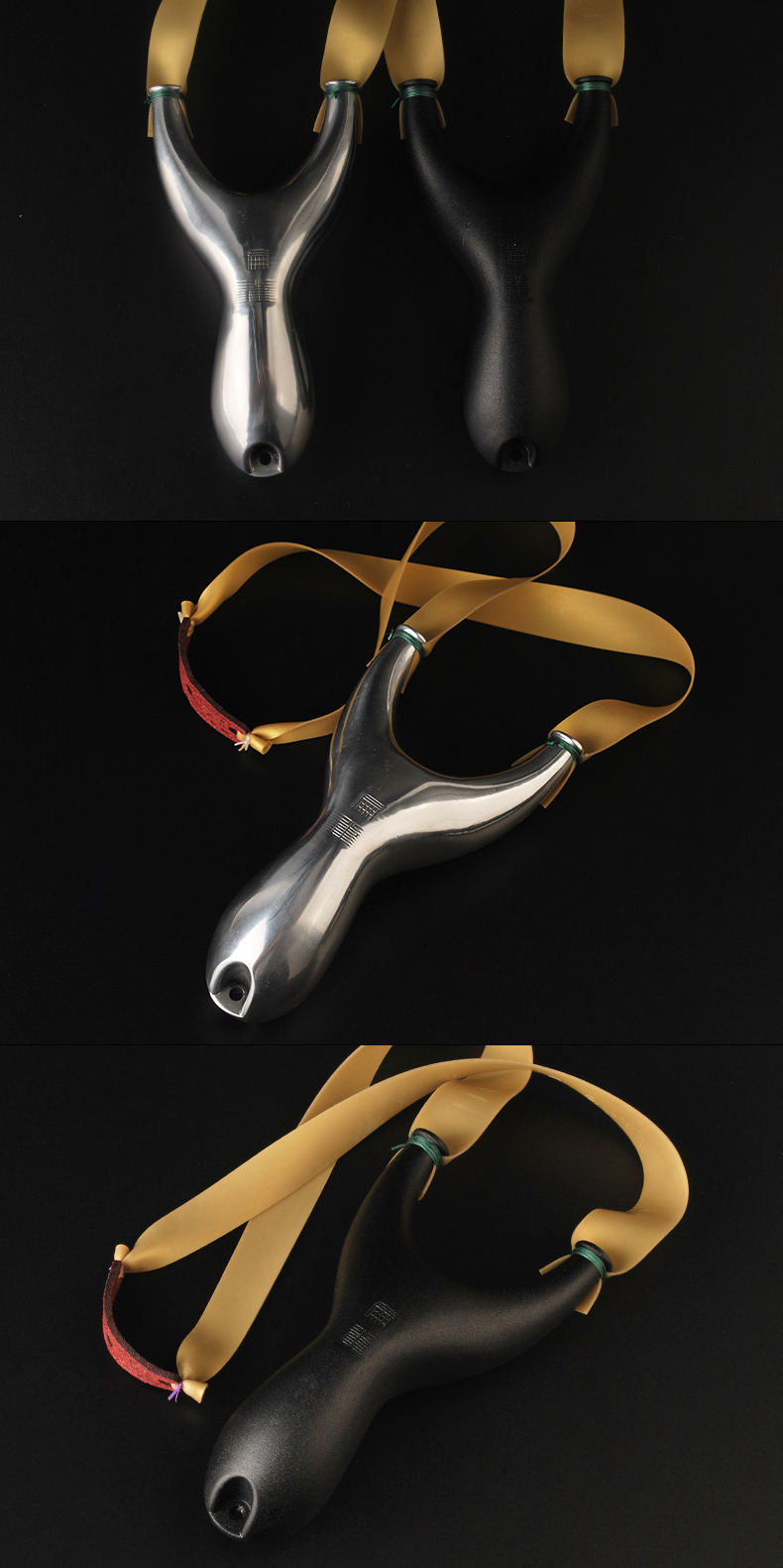 精准弹弓扁皮筋实心金属扁皮飞虎弹弓架反曲户外竞技专用 镜面银豪华