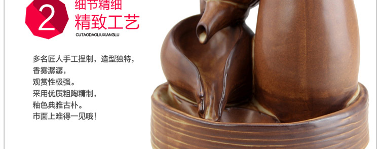 铜欣祥 倒流香香炉陶瓷烟倒流香炉 粗陶熏香炉沉香檀香塔香锥香炉香道用品居室摆件工艺礼品 到福倒流香炉