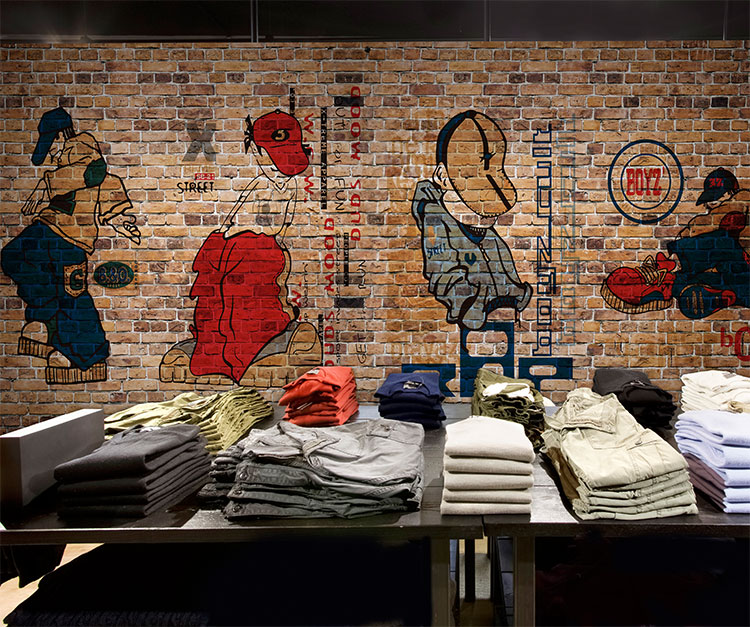 六纹鱼复古怀旧墙布砖墙酒吧涂鸦做旧壁纸工业风餐厅网咖ktv背景墙