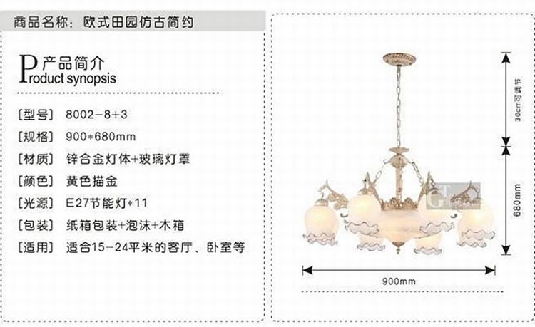 吊灯客厅灯美式欧式灯饰时尚客厅餐厅具多头餐吊灯灯具 可安装8002(b) 8002 5头