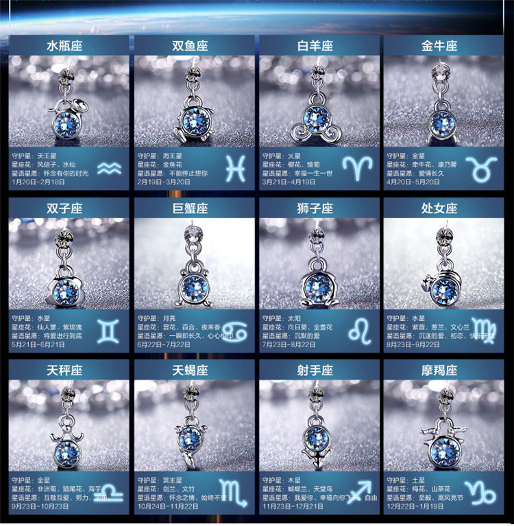 箴诺十二星座手链水晶元素时尚手串星座耳钉耳饰女款时尚耳坠百搭配