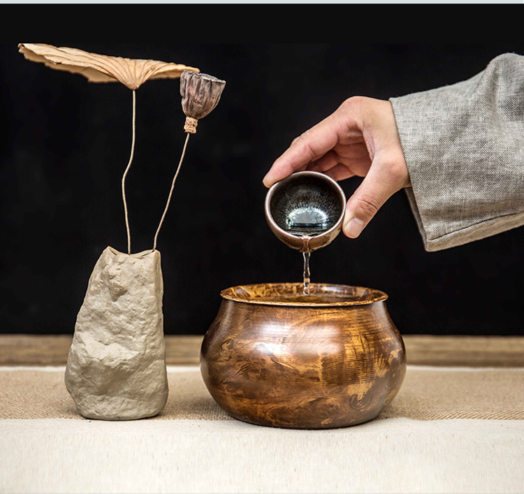 容山堂茗仕 纯铜建水 带盖大号水盂茶洗茶渣桶茶具配件 干泡壶承 lp