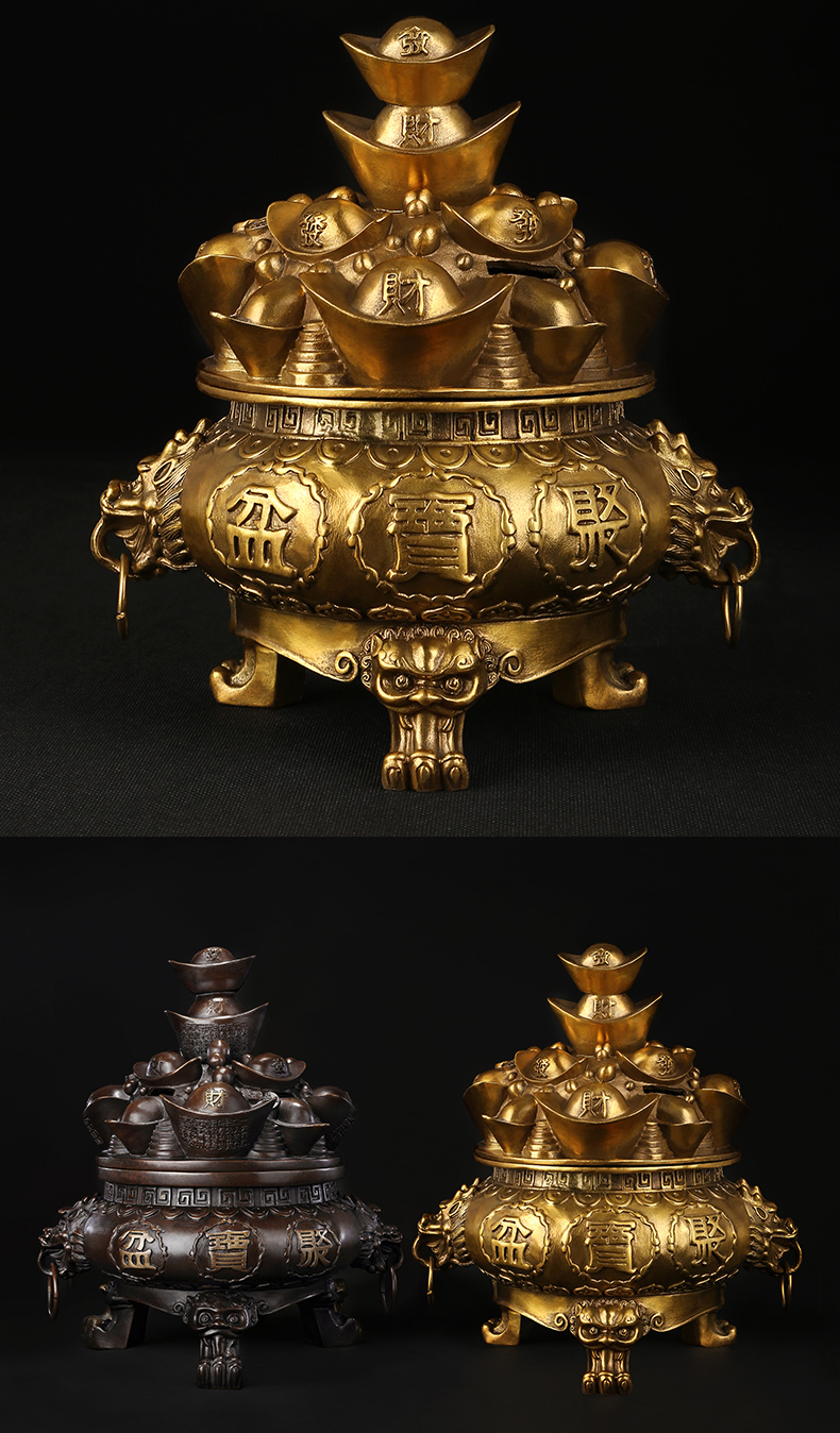 上善若水 纯铜聚宝盆摆件 店铺开业聚宝盆招财家居玄关客厅风水店铺