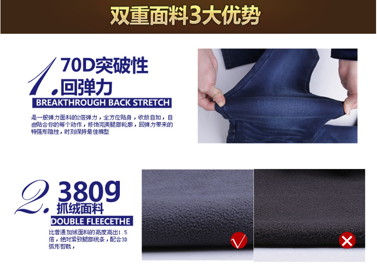 百圆裤业女加厚带加绒牛仔裤女nzk高弹牛仔裤女小脚裤 秋冬铅笔裤 深灰色 28(2.1尺 码偏大 拍小一码)