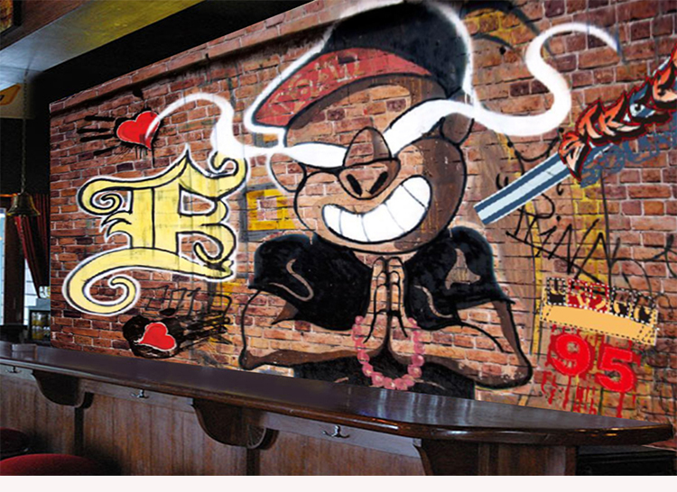 六纹鱼复古怀旧墙布砖墙酒吧涂鸦做旧壁纸工业风餐厅网咖ktv背景墙