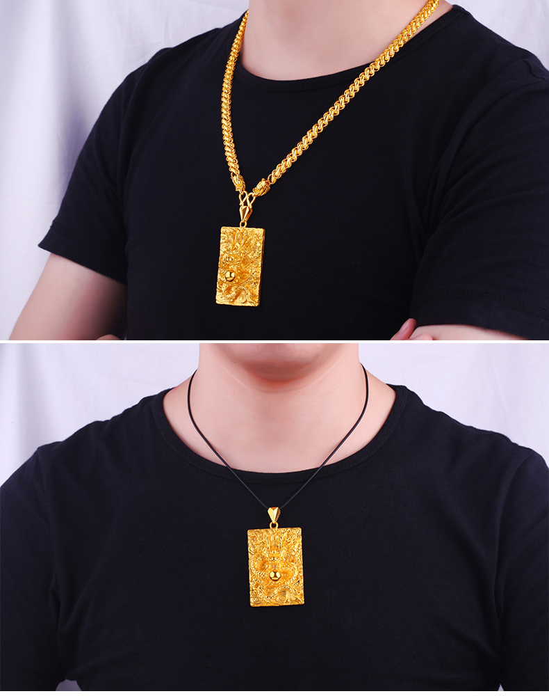 金龙珠宝 黄金吊坠男士款 3d硬金浮雕盘龙吊牌方形龙牌 gz143d 小版 