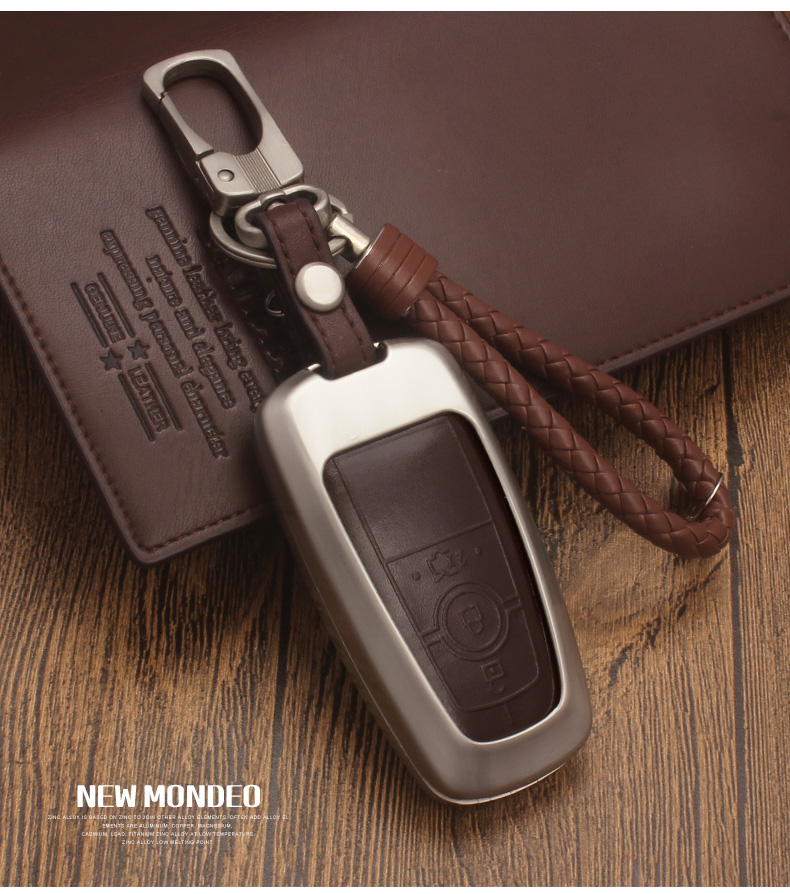 车形饰 全新蒙迪欧汽车专用真皮钥匙包金属钥匙壳智能启动遥控器保护