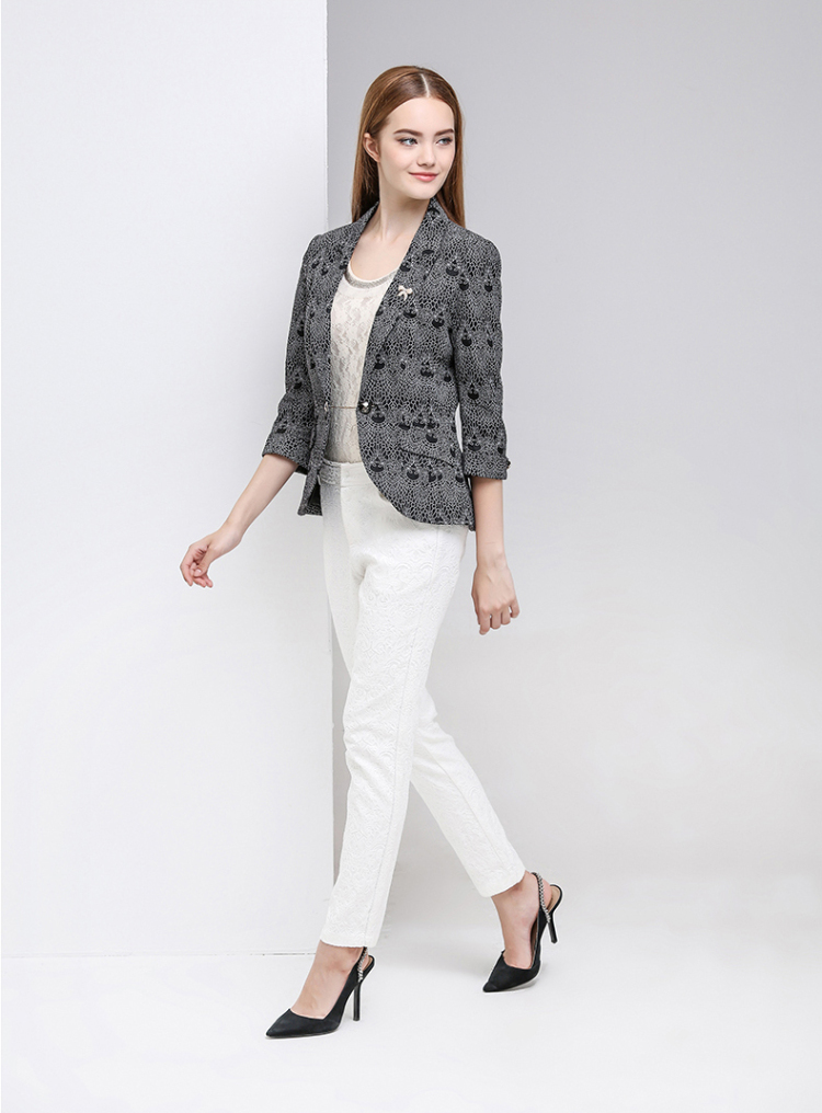 红袖 秋装新款 显瘦小西装外套修身女士西服上衣H2051333A 106米色 S
