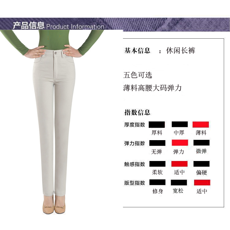 百旅Bailv春装新款薄高腰大码弹力休闲裤直筒裤长裤5色BS-AD123# 123#白色 2尺1