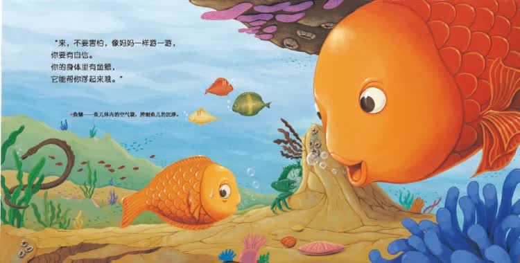 鱼妈妈对小鱼说:"宝宝,我们的周围有很多敌人,所以你一定要学会逃生