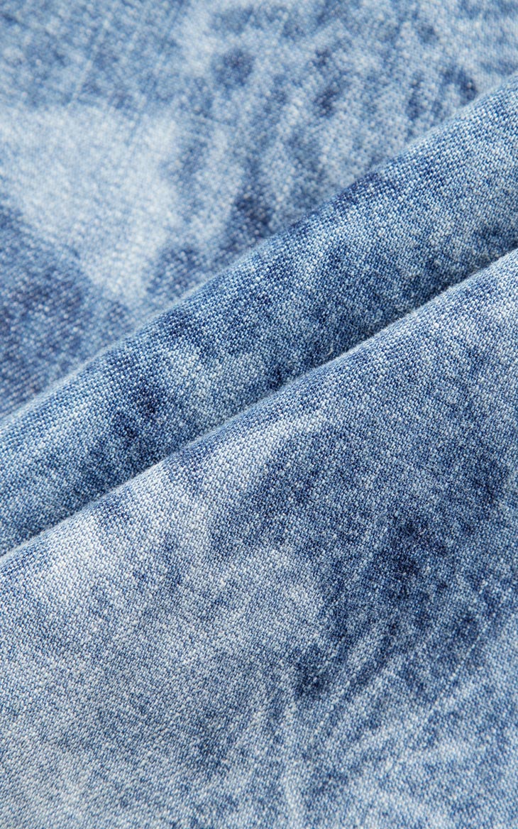 纯棉雪花工艺印染牛仔面料