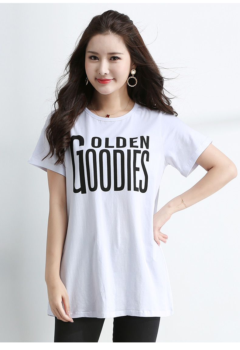 木棉林大码女装胖mm短袖夏装t恤中长款纯棉字母印花上衣6077 白色 3xl