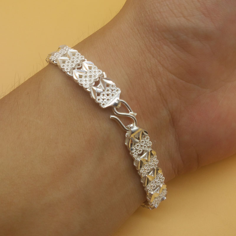 陈银匠纯银手链男士 990足银双排倒模手链扁平银手链百搭情侣男女款