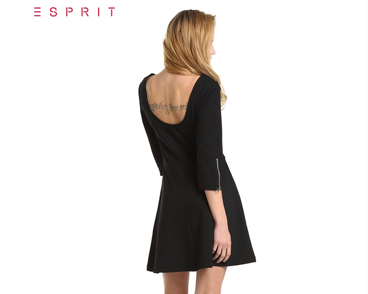 ESPRIT 2016秋新款EDC女士黑色连衣裙长袖-025CC1E006C 黑色001 160/84A