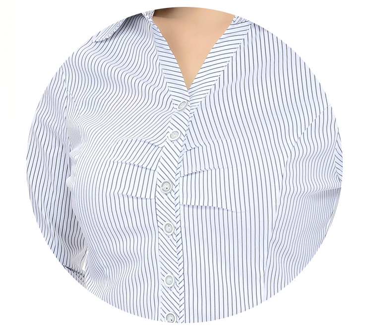 
                                        汇美特衬衫女长袖秋装韩版修身显瘦条纹打底职业装工作服正装衬衣 6371款 XXL                