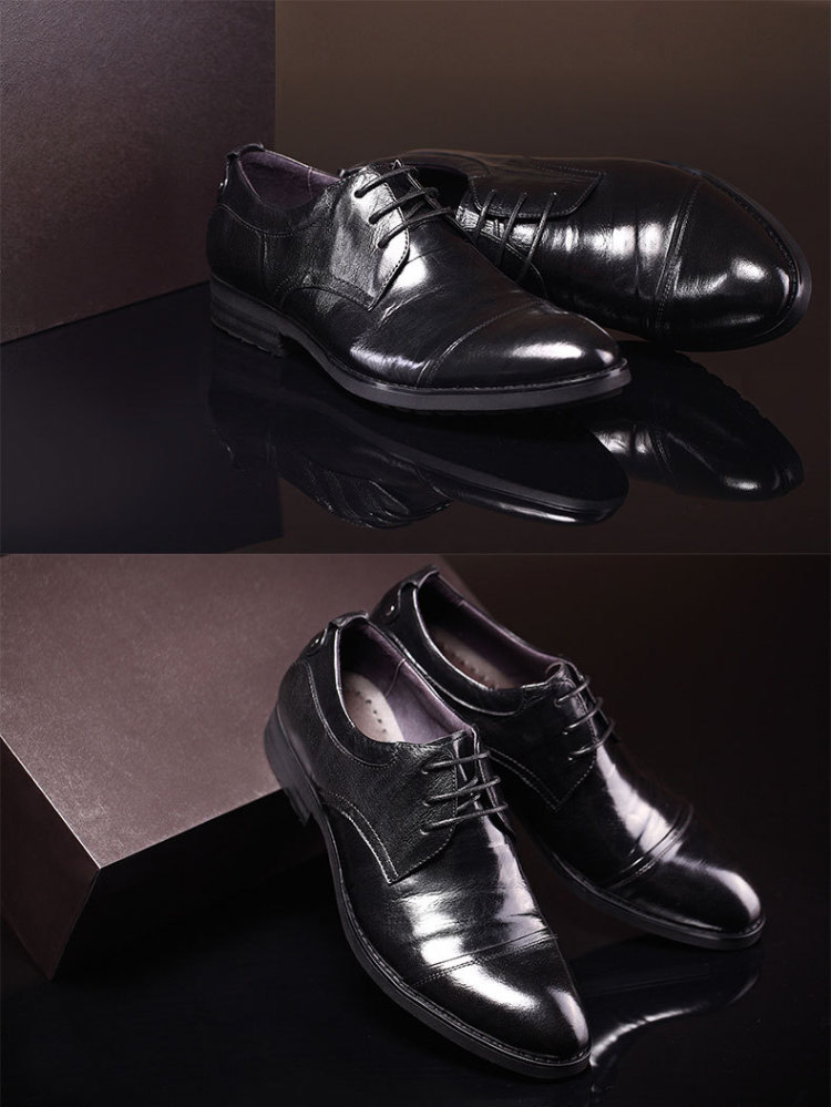 拉巴奴男鞋休闲鞋真皮潮鞋 前系带时尚皮鞋英伦 hqhjb14e210 黑色 42