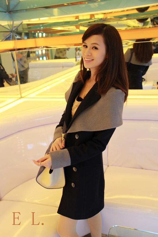 魅诗朵 2015新款女装修身斗篷潮毛呢外套秋冬天季风衣呢子大衣 黑灰色 S