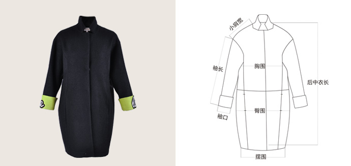 后中衣长 小肩宽 胸围腋下缝量 臀围袋下口平量 下摆围 袖长 袖口
