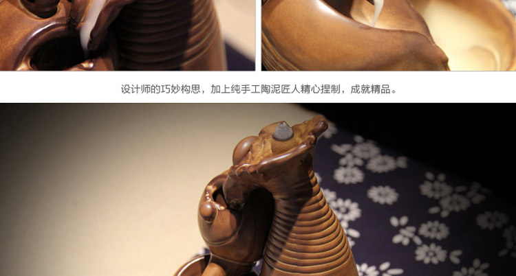 铜欣祥 倒流香香炉陶瓷烟倒流香炉 粗陶熏香炉沉香檀香塔香锥香炉香道用品居室摆件工艺礼品 到福倒流香炉