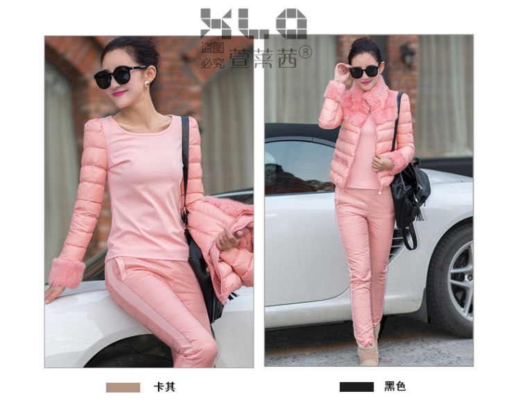 
                                        萱莱茜棉衣女冬装兔毛拼接三件套女棉服2017棉袄休闲卫衣 酒红 XXL                