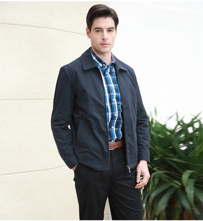 圣大保罗男外套春秋款纯棉舒适翻领单夹克ps14wj002卡其色r316584b