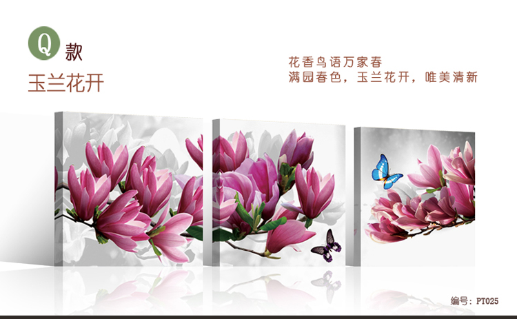 心联 家和富贵玉兰中式装饰画客厅现代简约三联画餐厅壁画卧室挂画沙发墙 H款 70x70厘米 厚度25毫米