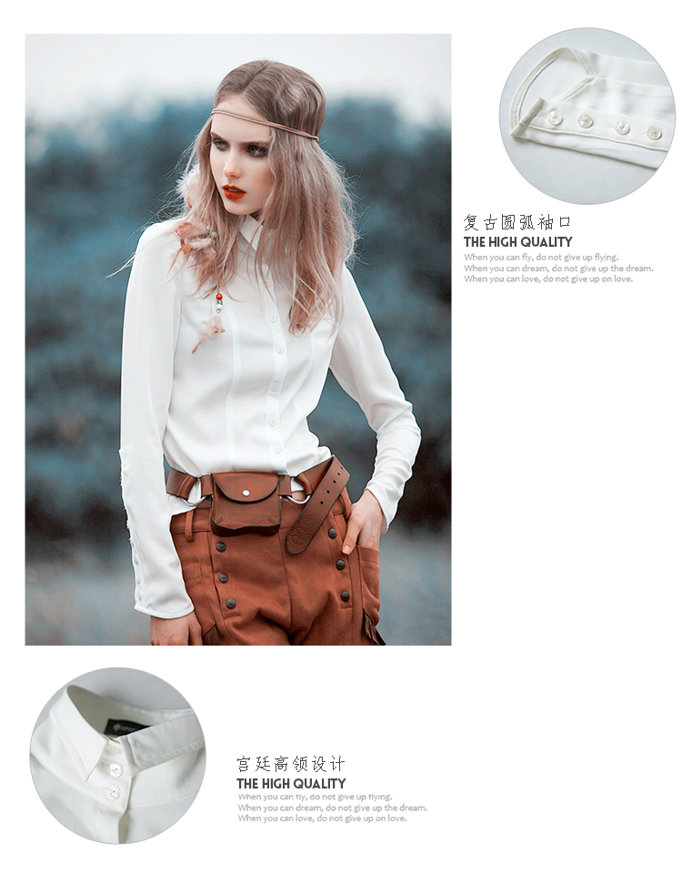 
                                        迷阵秋季新品原创复古宫廷修身显瘦雪纺长袖女白衬衫 白色 XS现货                