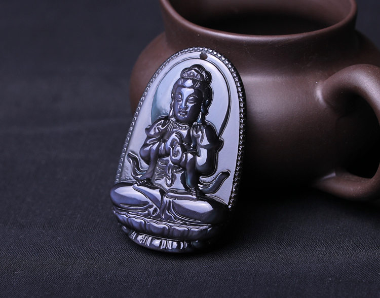 蓝眼黑曜石大日如来菩萨生肖属羊猴终身守护神吊坠