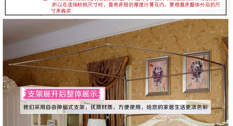 【情趣家纺 】蚊帐 落地伸缩钓鱼式蚊帐 加密不锈钢支架 宫庭式蚊帐 三开门加高蚊帐 A09 A09-玉 2*2.2m床支架32mm