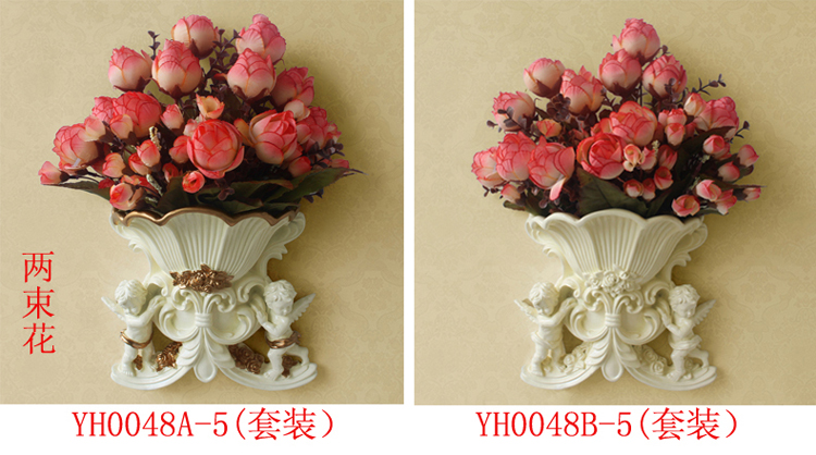
                                        欧式墙壁花瓶墙上装饰品挂件天使壁饰花蓝花盆立体壁挂墙饰花插器 YH0048A-3描金套装                