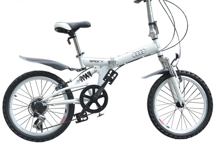 奥迪型自行车6变速山地奔驰型单男女式礼品 折叠车 白色 20寸