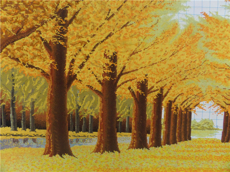 玉翰 纯手工十字绣成品黄金满地黄金大道金色树林简约现代人工绣好的
