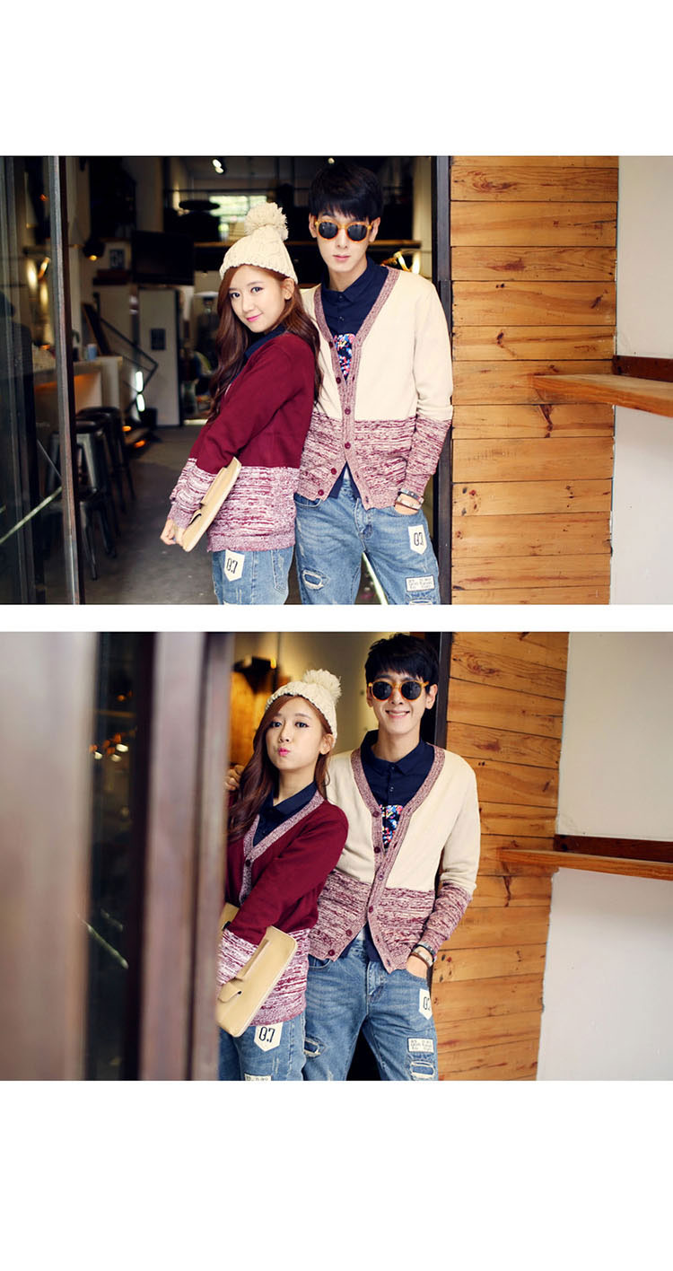 c2潮朝14秋冬 学院风简单配色韩版情侣开衫毛衣 毛衫外套 白色 xxl