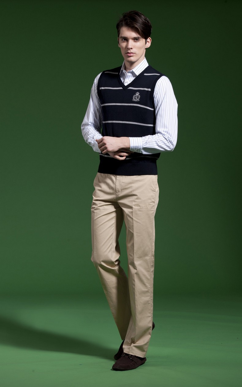 polo圣大保罗专柜 男装 春款羊毛条纹v领针织背心ps11ks005 紫色q7