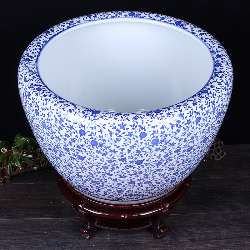 红得发紫 景德镇陶瓷器鱼缸手绘青花瓷金鱼缸中大号养鱼缸落地风水