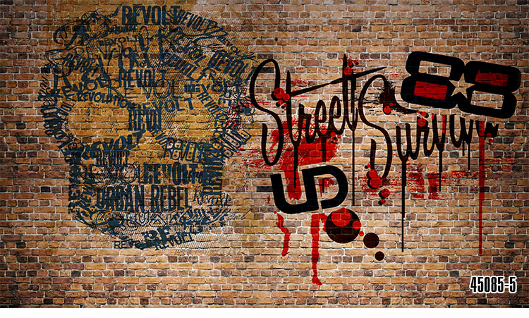 六纹鱼复古怀旧墙布砖墙酒吧涂鸦做旧壁纸工业风餐厅网咖ktv背景墙