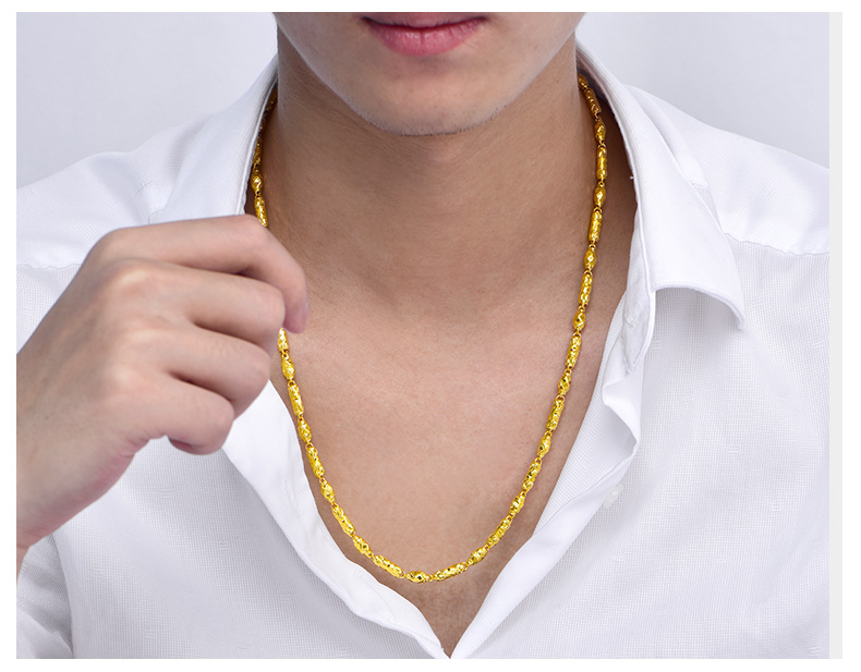 赛菲尔足金9999黄金项链男款时尚霸气圆筒橄榄佛珠链男士款金项链计价