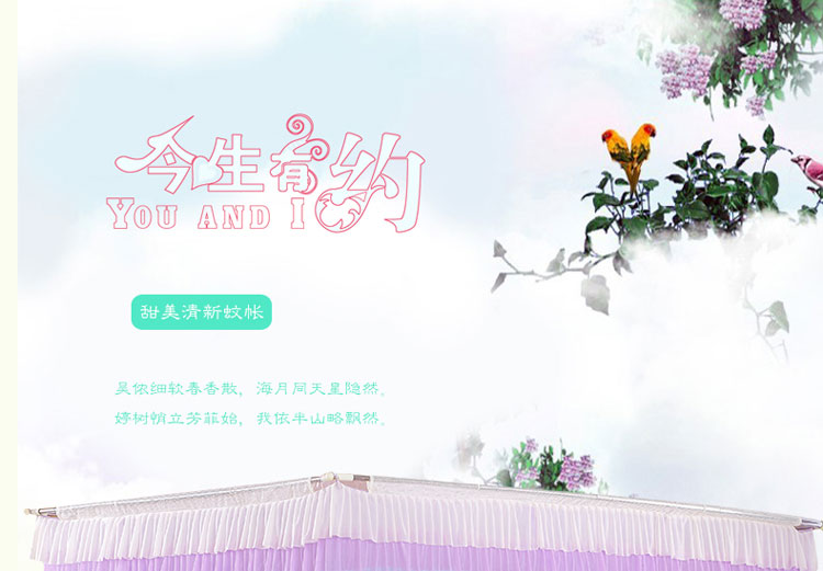 欧莱缦 伸缩式不锈钢落地式公主宫廷三开门蚊帐 伸缩式今生有约紫色 1.8米宽床