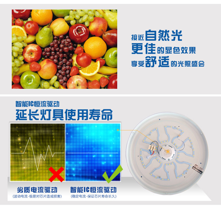 格润莱特 现代简约LED吸顶灯客厅灯22W白光 中式田园灯书房灯具led卧室灯 16W苹果蓝水珠
