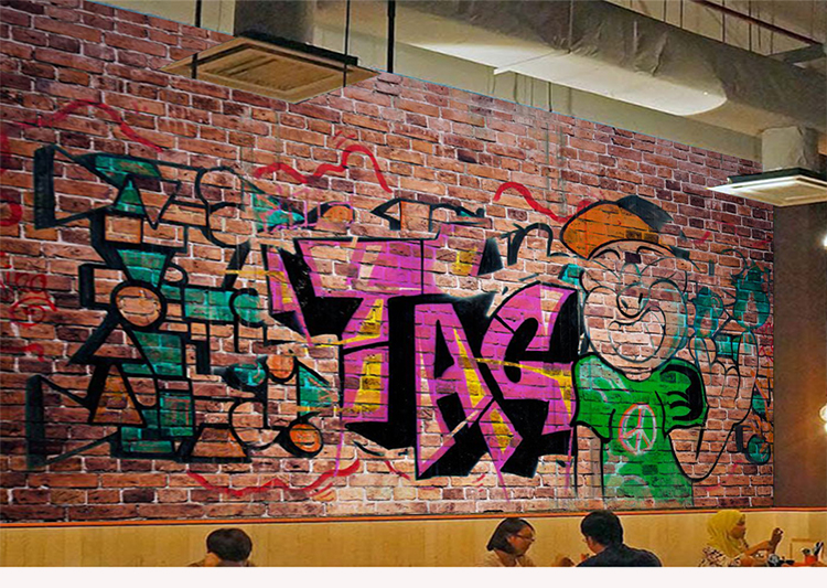 六纹鱼复古怀旧墙布砖墙酒吧涂鸦做旧壁纸工业风餐厅网咖ktv背景墙