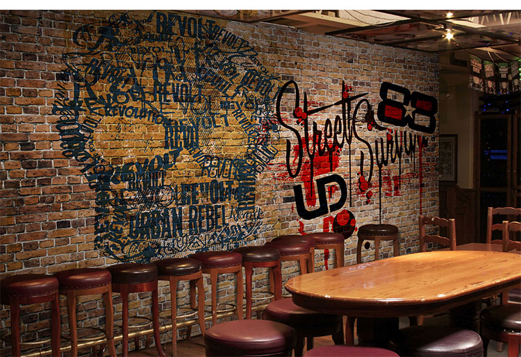 六纹鱼复古怀旧墙布砖墙酒吧涂鸦做旧壁纸工业风餐厅网咖ktv背景墙