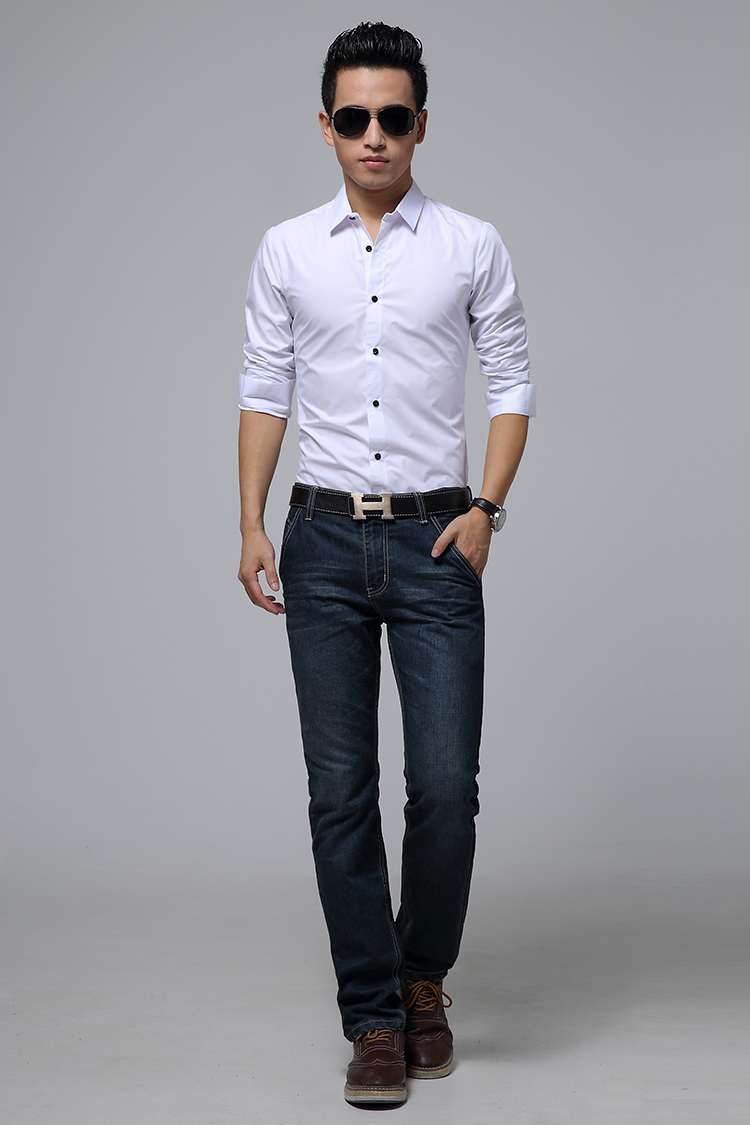丹杰仕夏冬春款2015新款白衬衫青年男长袖衬衫商务纯色男衬衣时尚韩版
