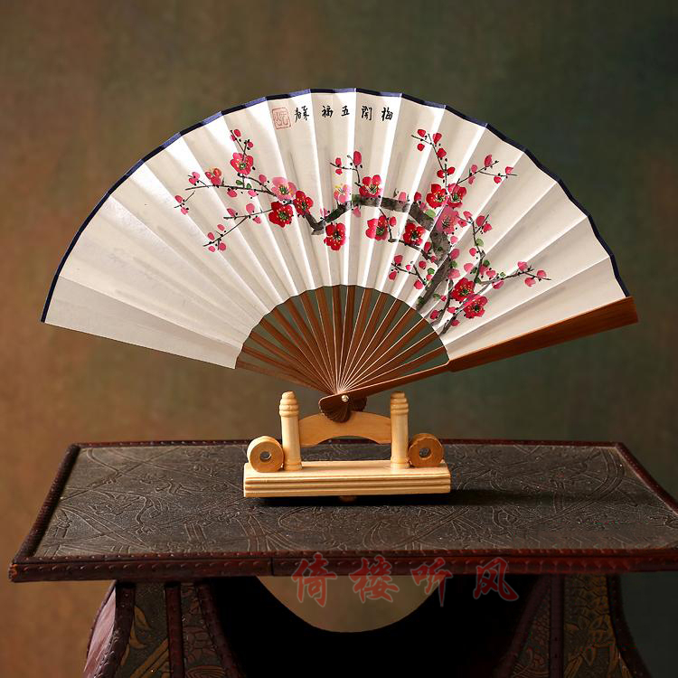 倚楼听风 扇子男女式折扇 7寸手绘宣纸桃花扇 外事礼品中国风工艺礼品