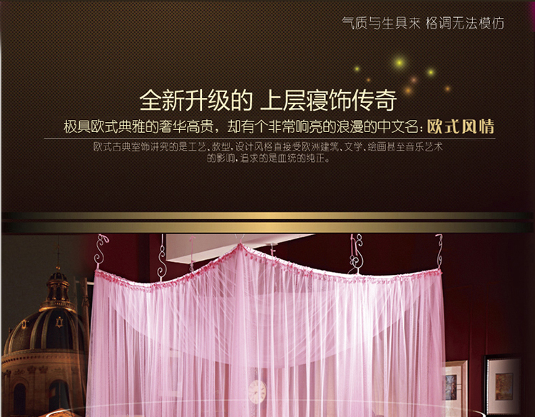 
                                        妍度 蚊帐婚庆宫廷情趣浪漫圆床超大多功能三开门方顶吊顶结婚蚊帐 紫色 2.0m床                