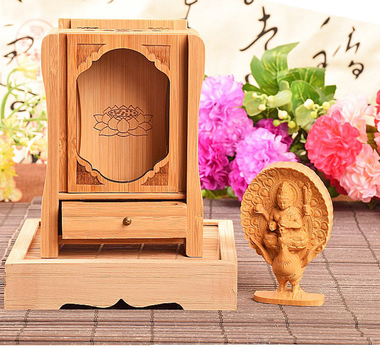 妙如意 东密孔雀明王随身携带小型供佛龛佛盒佛屋 小型佛像木雕 宗教