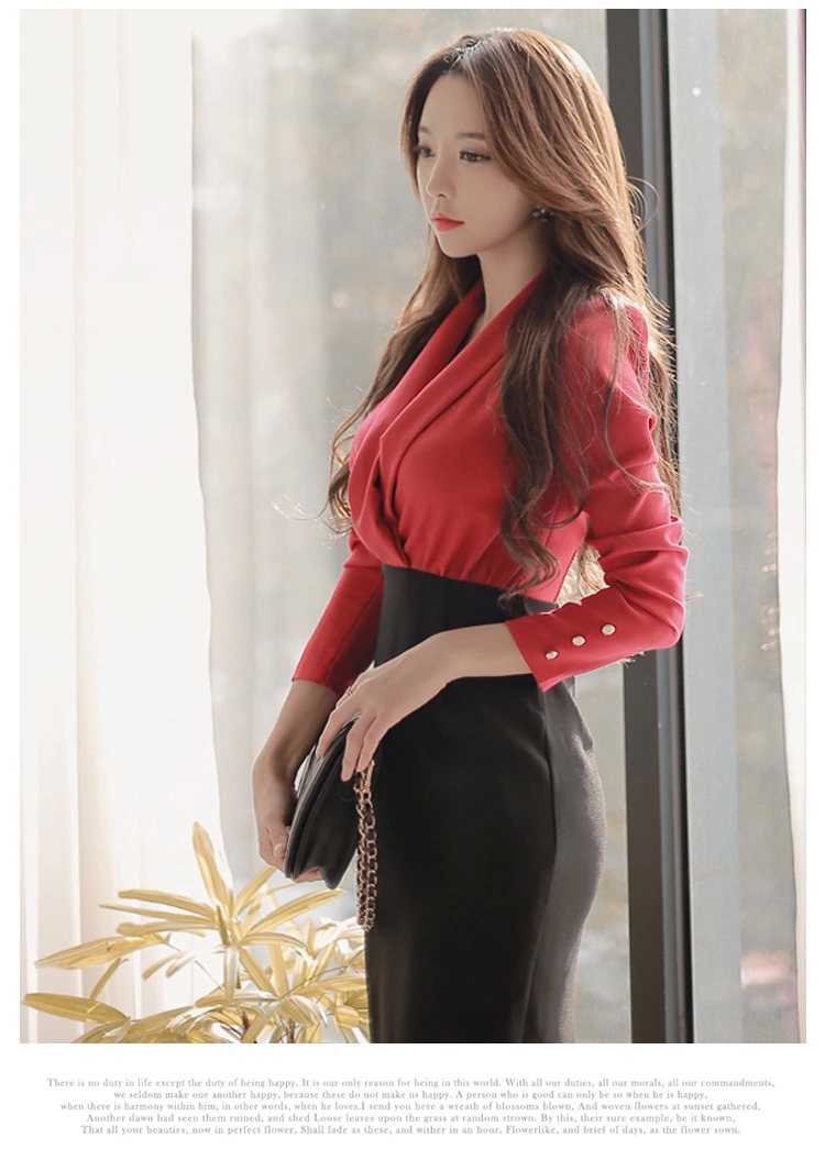 
                                        春秋季新款女装名媛气质礼服长裙长袖修身包臀打底连衣裙 图片色 L                
