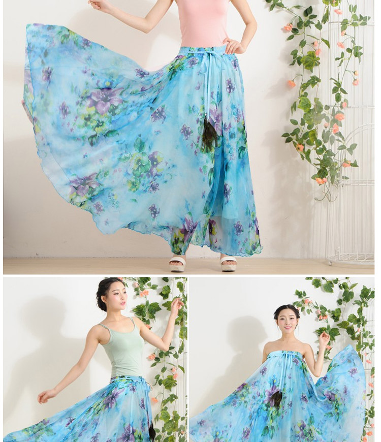 迪龙斯克2015夏季新款女装半身长裙松紧带印花大摆雪纺波西米亚连衣裙沙滩裙 彼岸花开 L
