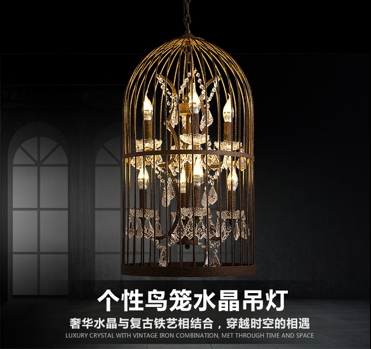 
                                        kC灯具美式乡村复古水晶灯个性创意客厅书房卧室餐厅灯具茶楼铁艺吊灯 含LED蜡烛拉尾泡-黄光                
