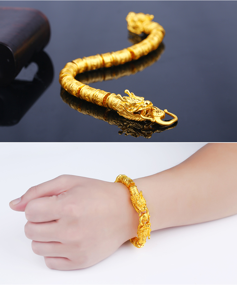 【年货节】金龙珠宝 黄金手链男士款 足金手链霸气双龙头钱币手链 gs